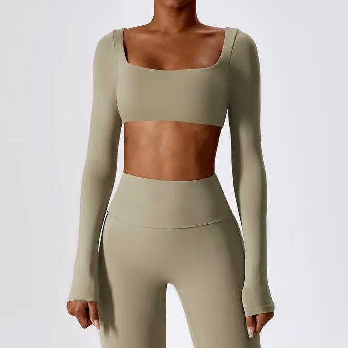 Chemises de Yoga Sexy haut court manches longues chemises pour femmes Yoga sport Fitness vêtements d