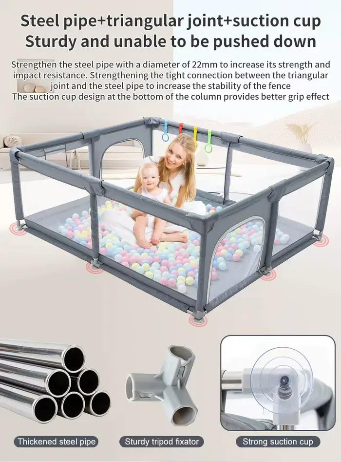 Parc pour bébé, barrière de sécurité pour enfant avec boîte à balles, anneau de tirage, aire de jeux