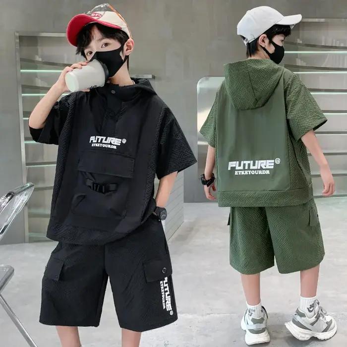Ensemble de survêtement d'été pour enfants t-shirt à capuche short deux pièces vêtements de sport costume de sport occasions spéciales enfants activité physique jeu extérieur